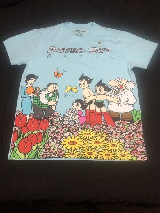 Astro Boy Other - Astro Boy Flower Embroidered Light Blue Short Sleeve T-Shirt, Size Large